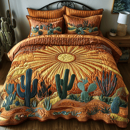 Cactus Sunrise Quilted Bedding Set Bedspreads Queen Size Best Gift for Catus Lovers