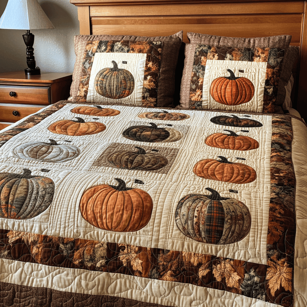 Pumpkin Quilt Bedding Set Autumn Duvet Covers Set Gift for Grandma Birthday