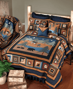 Midnight Bear Quilt Bedding Set Twin Duvet Covers Birthday Gift for Grandpa