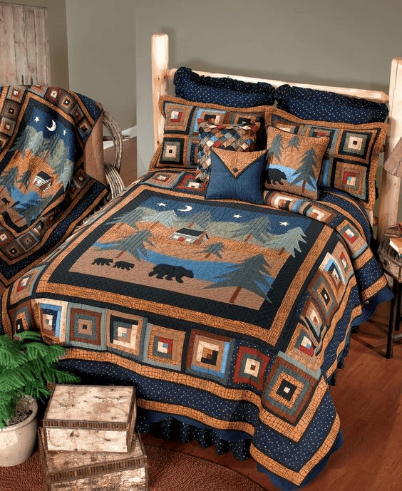 Midnight Bear Quilt Bedding Set Twin Duvet Covers Birthday Gift for Grandpa