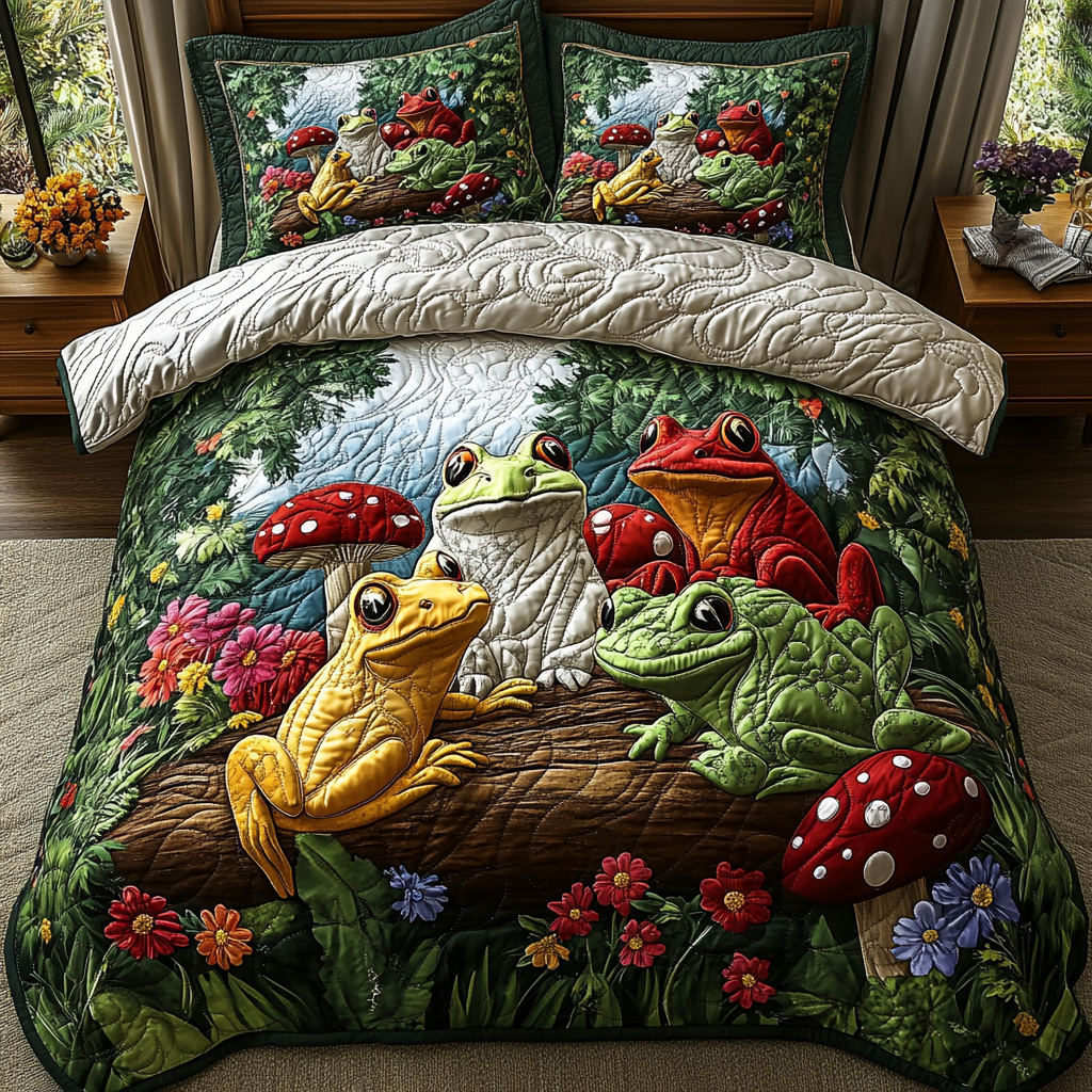 Frog Radiance Quilt Bedding Set Queen Size Comforter Set Cute Frog Themed Gifts for Her