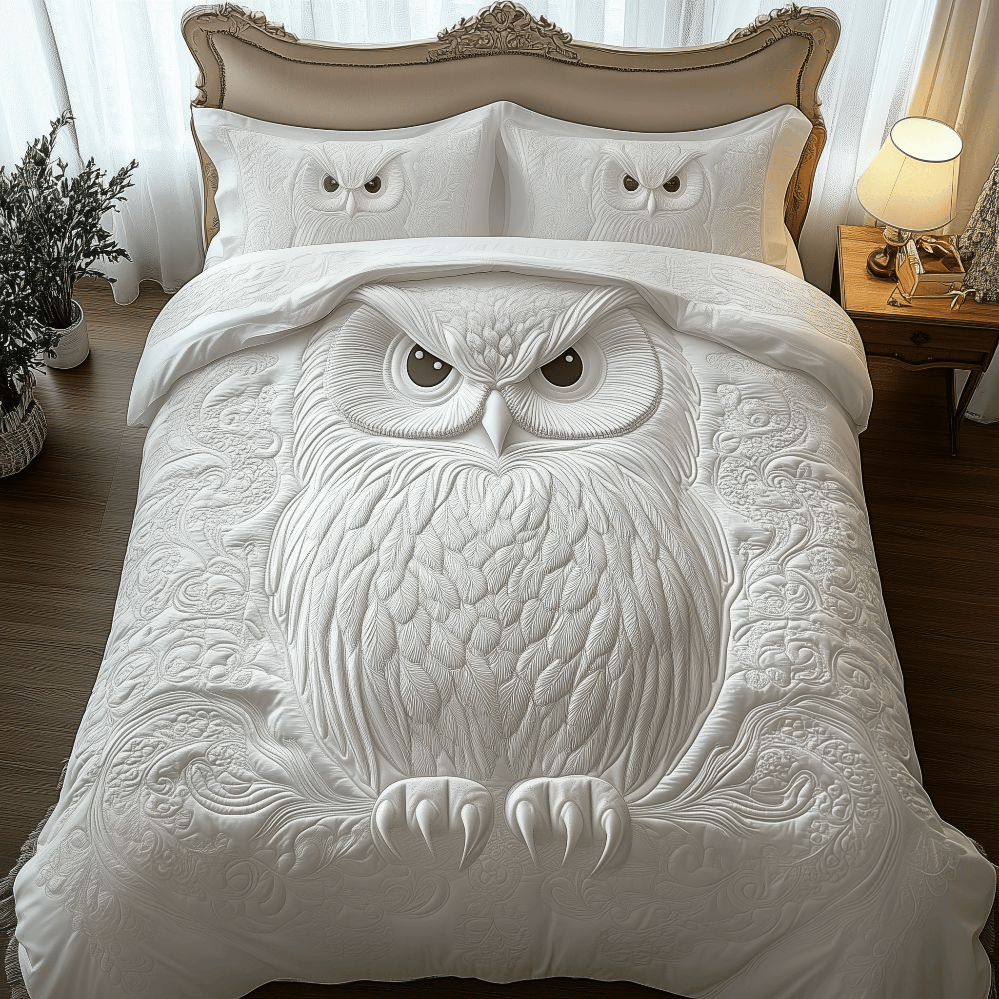 Snowy Owl Quilted Bedding Set Christmas Bedding Set Romantic Christmas Gifts For Couples