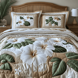 Hibicus Quilt Bedding Set Floral Bedspreads King Useful Gift for Mom