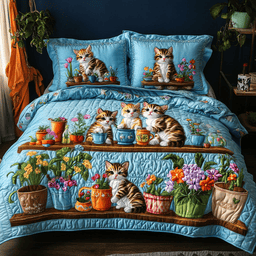 Kitten Garden Party Quilt Bedding Set Twin Duvet Covers Cute Gift for Daughter