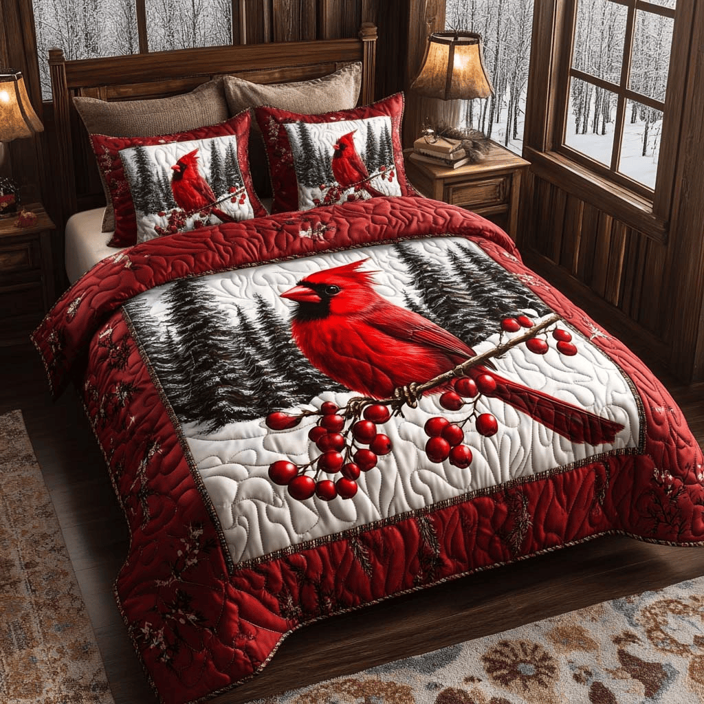 Cardinal Dream Quilt Bedding Set Christmas Comforter Xmas Gifts For Father In Law