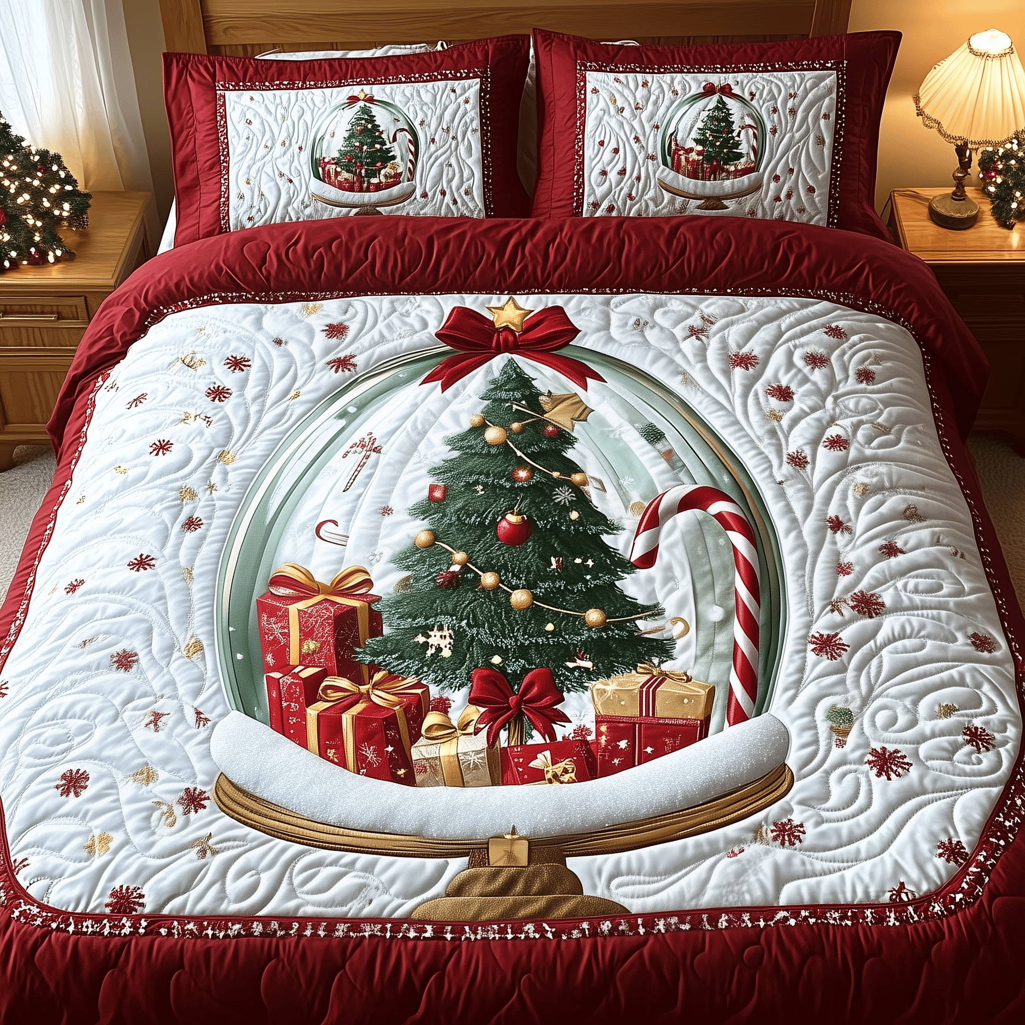 Christmas Snow Globe Quilted Bedding Set Christmas Bedding King