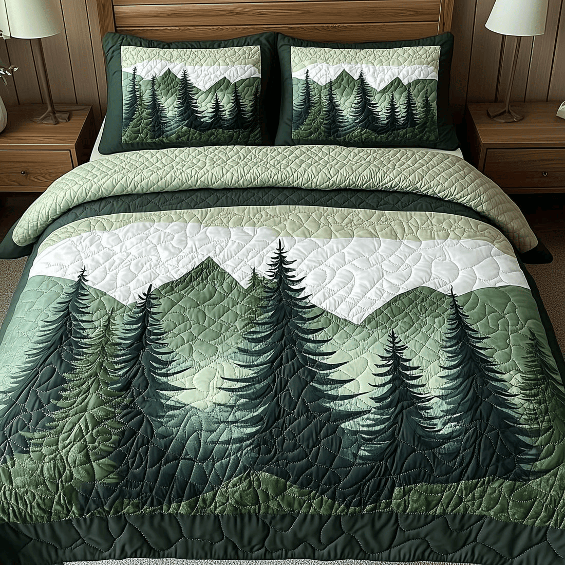 Misty Forest Mountain Quilted Bedding Set Meaningful Gift for Mother