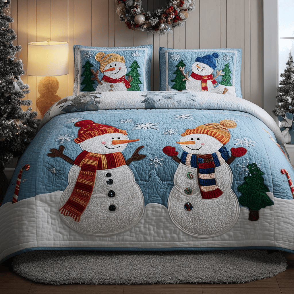 Snowy Friends Quilt Bedding Set Bedroom Sets Queen Christmas Gifts For 10 Year Old Boys