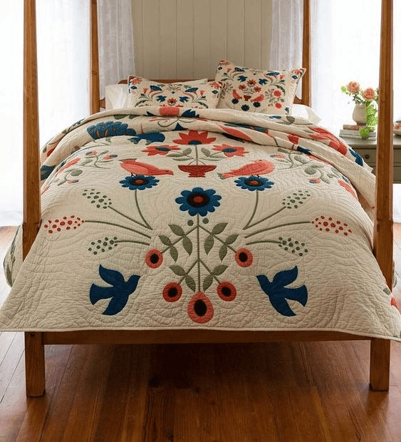 Folk Art Quilt Bedding Set King Size Quilt Sets Meaningful Christmas Gift for Mom