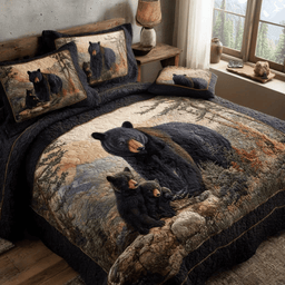 Forest Path Black Bear Quilt Bedding Set Comforter Sets Queen Unique Gift for Dad