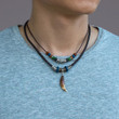 Wolf Tooth Pendant, Antique Tibetan Silver Random Wood Bead Waterproof Wax Thread Leather Rope Woven Men's