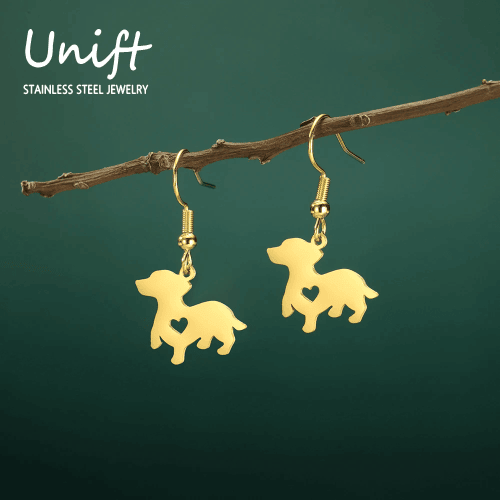 Unift Tiny Dachshund Dog Earrings for Women Stainless Steel Dangle Earrings Fashion