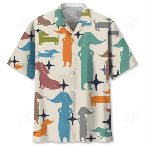 Cartoon Dachshund Dog 3d Printed Shirt For Men