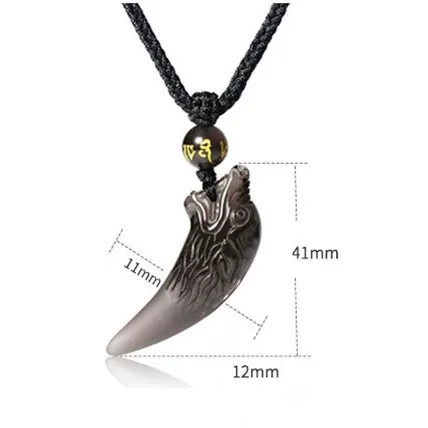 New Natural jade Ice Obsidian Pendant Necklace Wolf Tooth Amulets Talismans Couple Lucky With Chain For Women Men.