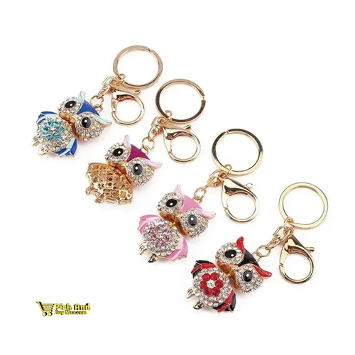 Owl Keychain Rhinestone Crystal Keyring Key Ring Chain Bag Charm Pendant