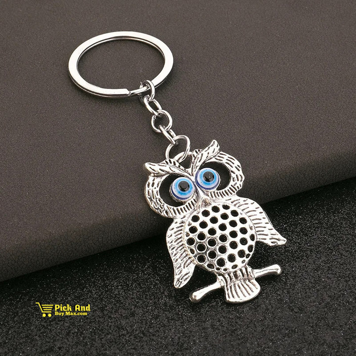 Car Key & Keyring Silver Color Deep Blue Owl Animal Women Bag