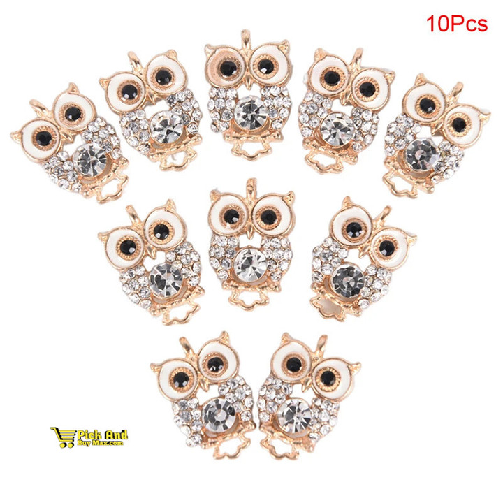 10Pcs Rhinestone Crystal Owl Enamel Charms Pendant DIY Jewelry Craft Findings