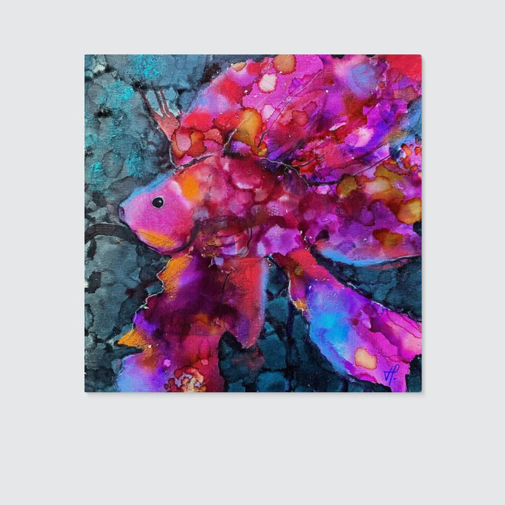 fighter fish on canvas