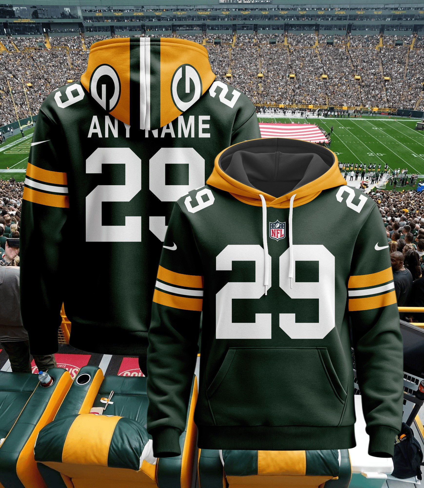 Green Bay Packers Hoodie Style Jersey Custom Name And Number - Rival Sport