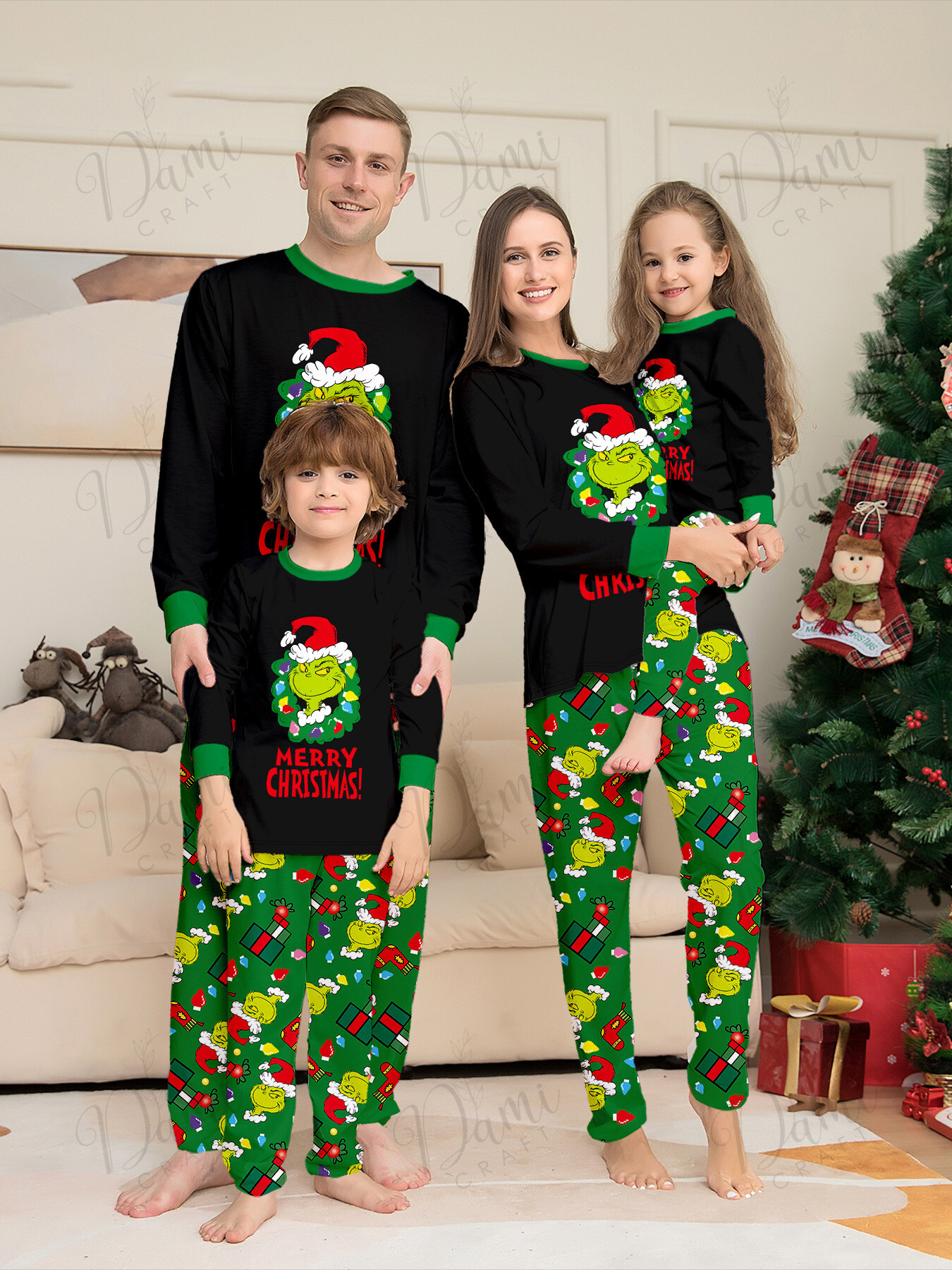 Matching Grinch Family Christmas Pajamas Set – Funny Green Character ...