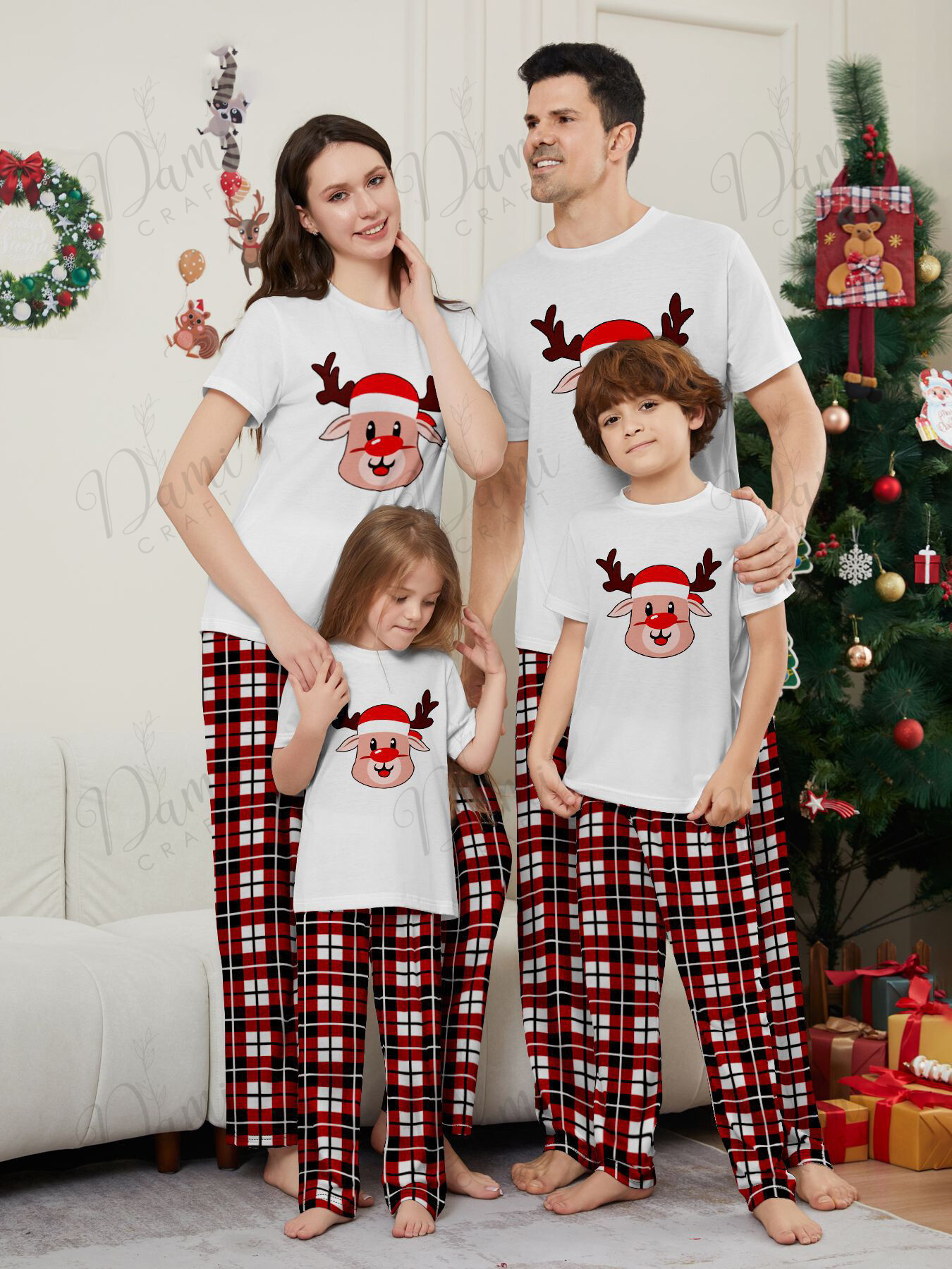 Matching Family Christmas Pajamas – Cute Reindeer Print Tops & Plaid ...