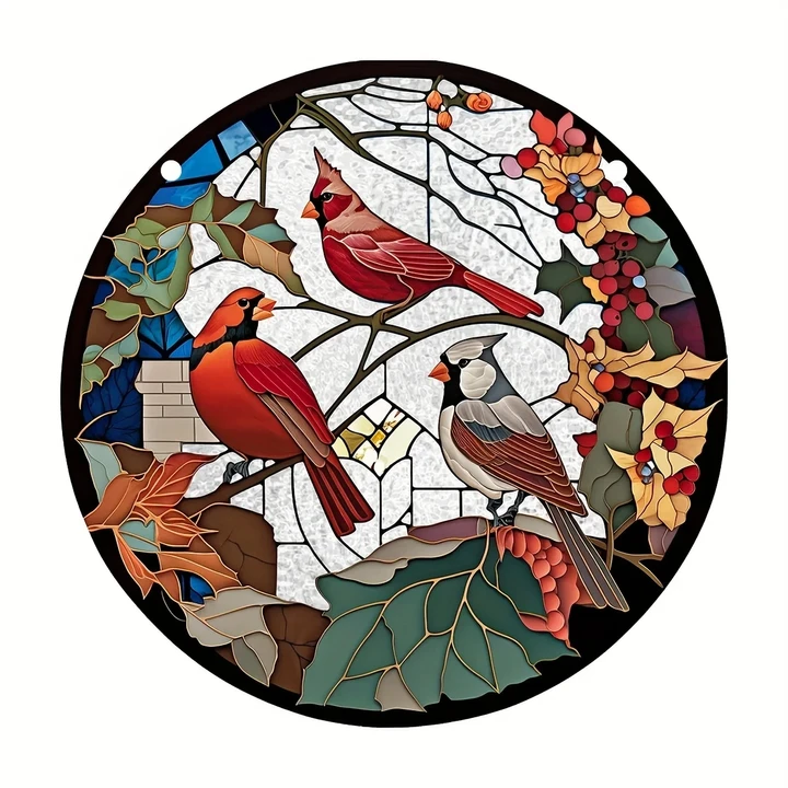 Glass Pattern Cardinal Stained Suncatcher