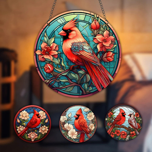 Cardinal Suncatchers Stained Window Hanging Printed Acrylic