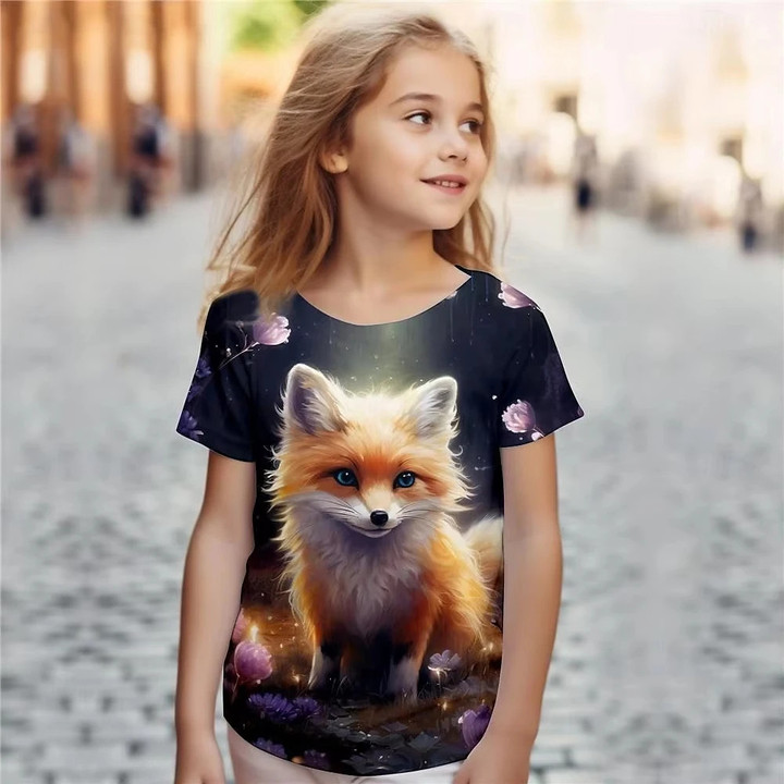 Animal Fox Cartoon Girl T Shirts Kids Gift