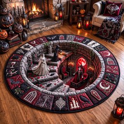 Phantom Stairway Quilted Round Mat Spooky Gothic Floor Mat Gifts For Horror Lovers