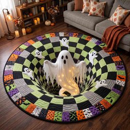 Haunted Ghost Quilted Round Mat Glowing Ghost Halloween Round Rug Halloween Themed Gifts