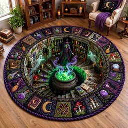 Haunted Stairway Quilted Round Mat Spooky Wizard School Floor Mat Halloween Inspired Gift