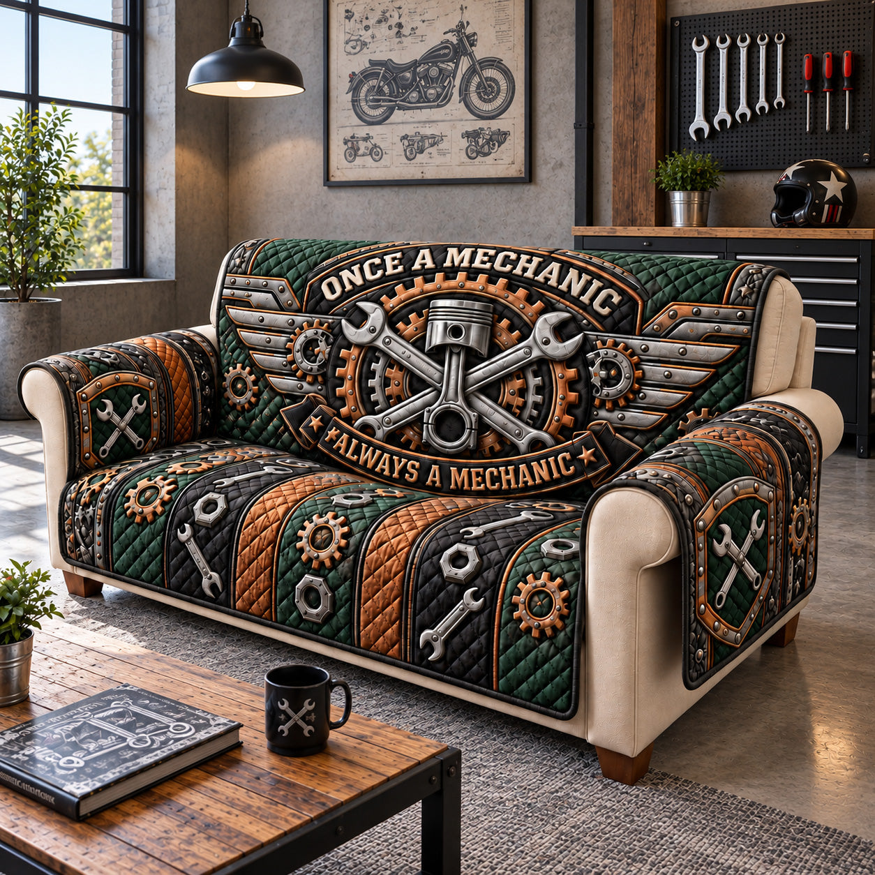 Once A Mechanic Always A Mechanic Quilted Sofa Cover Holiday Couch Protector Gifts