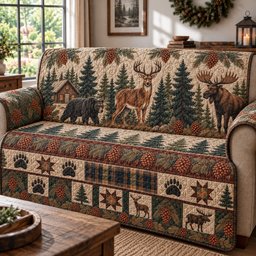 Rustic Forest Tapestry Quilted Sofa Cover Xmas Holiday Home Accessories Him Gifts