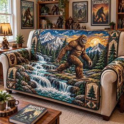 Mountain Bigfoot Trail Quilted Sofa Cover Quilted Couch Cover Holiday Gift