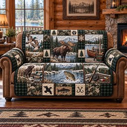 Rustic Forest Patchwork Quilted Sofa Cover Holiday Furniture Protector Xmas Gifts