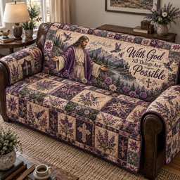 God Sacred Promise Quilted Sofa Cover Xmas Home Decor Christian Gift For Mom