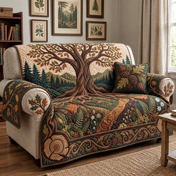 Ancient Woodland Tree Quilted Sofa Cover Living Room Sofa Xmas Decor Gift For Dad