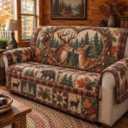 Rustic Forest Echoes Quilted Sofa Cover Christmas Couch Decor Xmas Gifts For Men