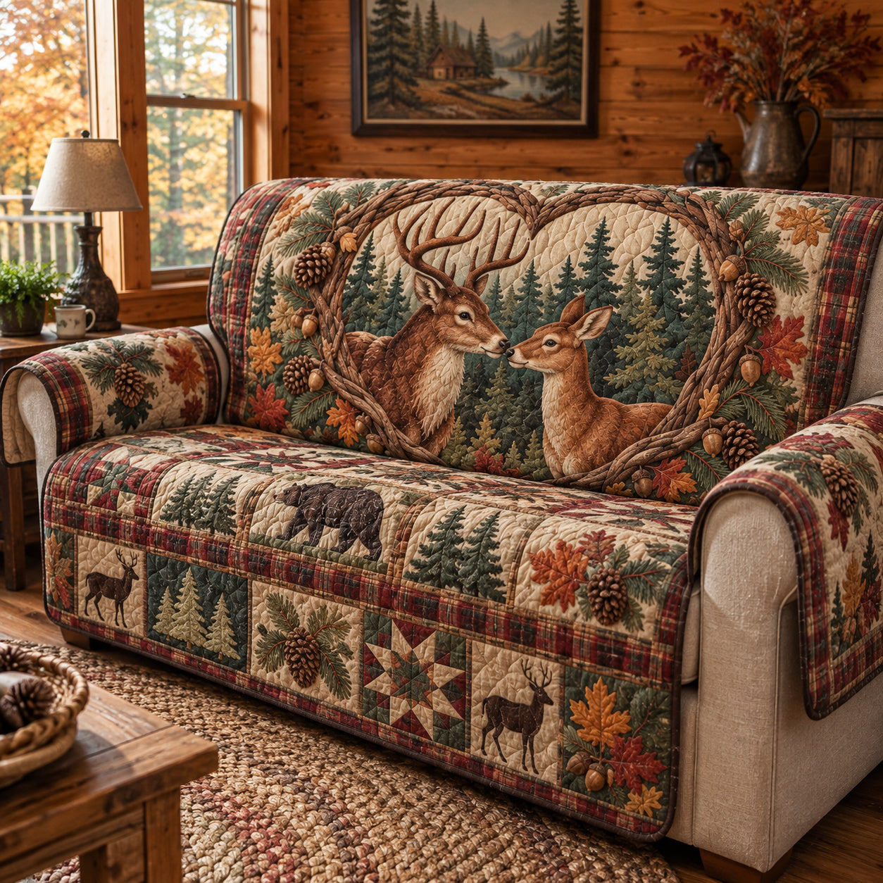 Rustic Forest Echoes Quilted Sofa Cover Christmas Couch Decor Xmas Gifts For Men