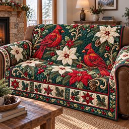 Red Cardinal Quilted Sofa Cover Christmas Living Room Decor Cardinal Lover Gifts