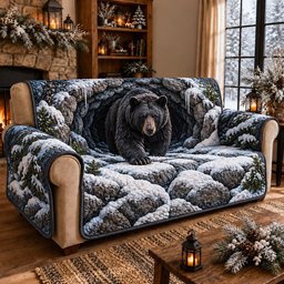 Snowy Bear Quilted Sofa Cover Xmas Quilted Sofa Cover Holiday Gifts For Bear Loves