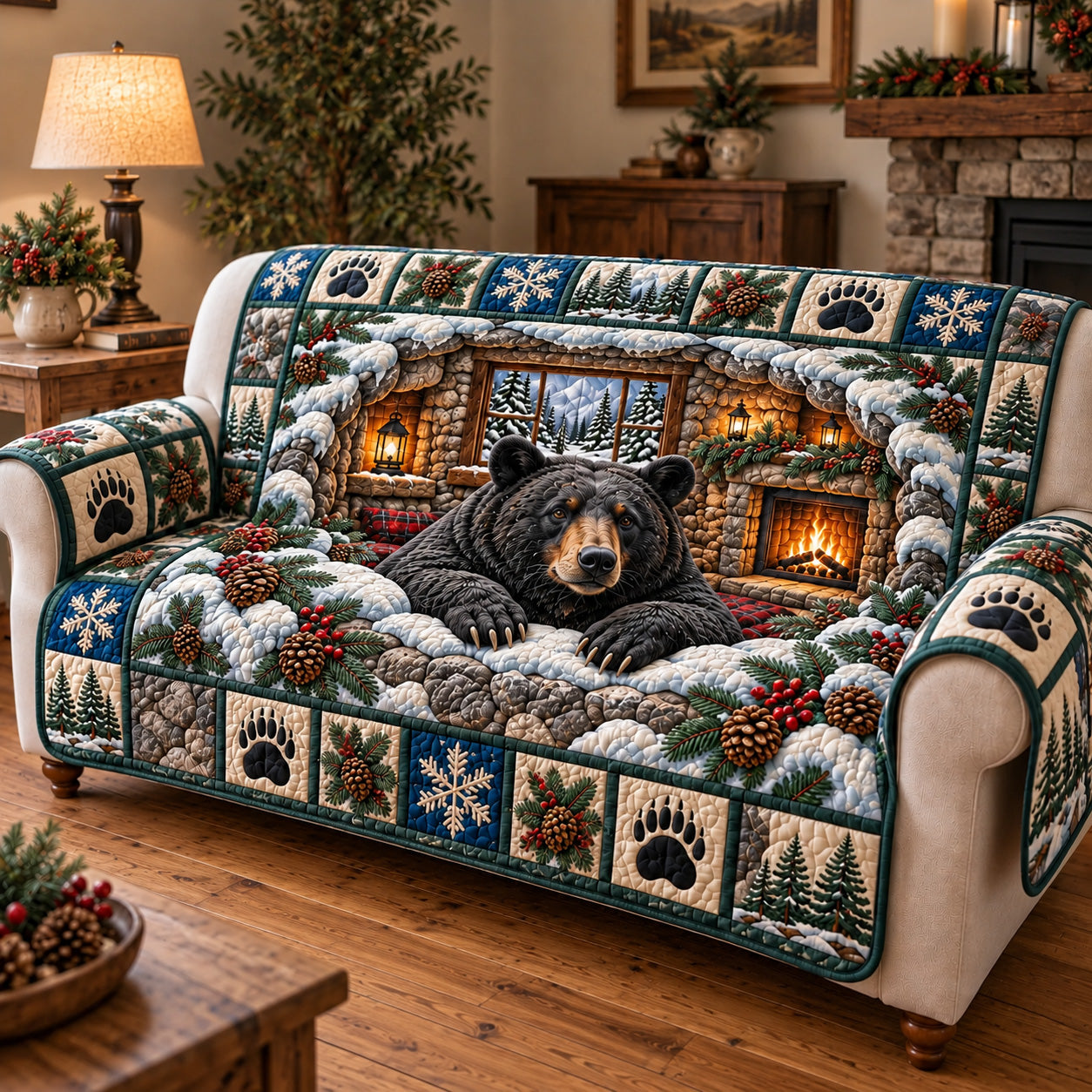 Winter Rustic Guardian Quilted Sofa Cover Winter Sofa Cover Gift For Homeowners