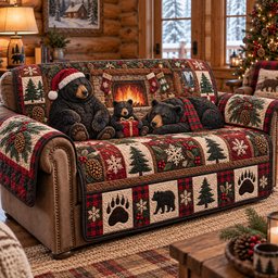 Cozy Christmas Bears Quilted Sofa Cover House Holiday Decor Items Christmas Presents