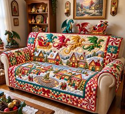 Dragon Christmas Village Quilted Sofa Cover Sofa Throw Cover Best Christmas Gift Ideas_