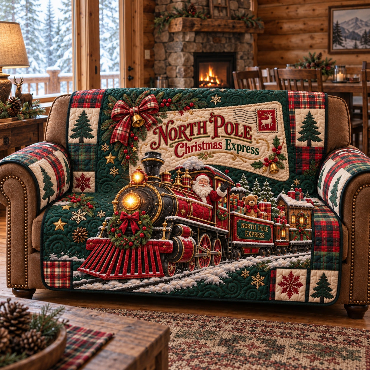 Holiday Express Quilted Sofa Cover Holiday Couch Protector Christmas Presents