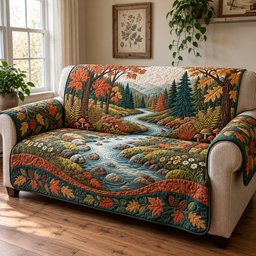 Autumn Woodland Creek Quilted Sofa Cover Couch Covers Best Christmas Gift Ideas_