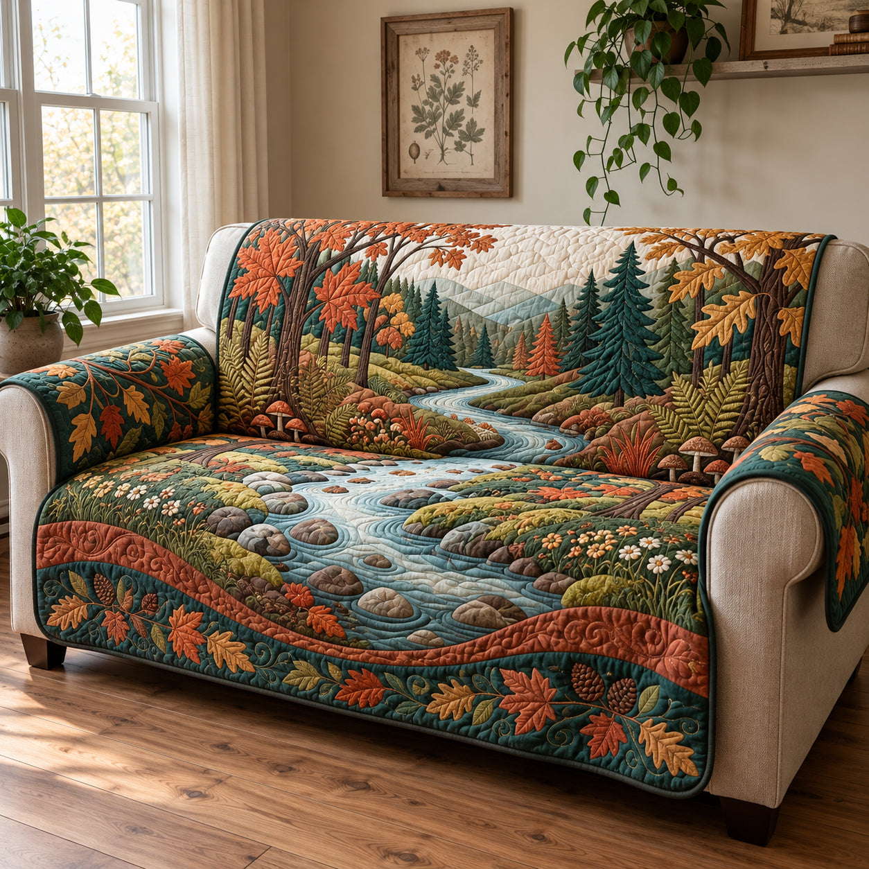Autumn Woodland Creek Quilted Sofa Cover Couch Covers Best Christmas Gift Ideas_