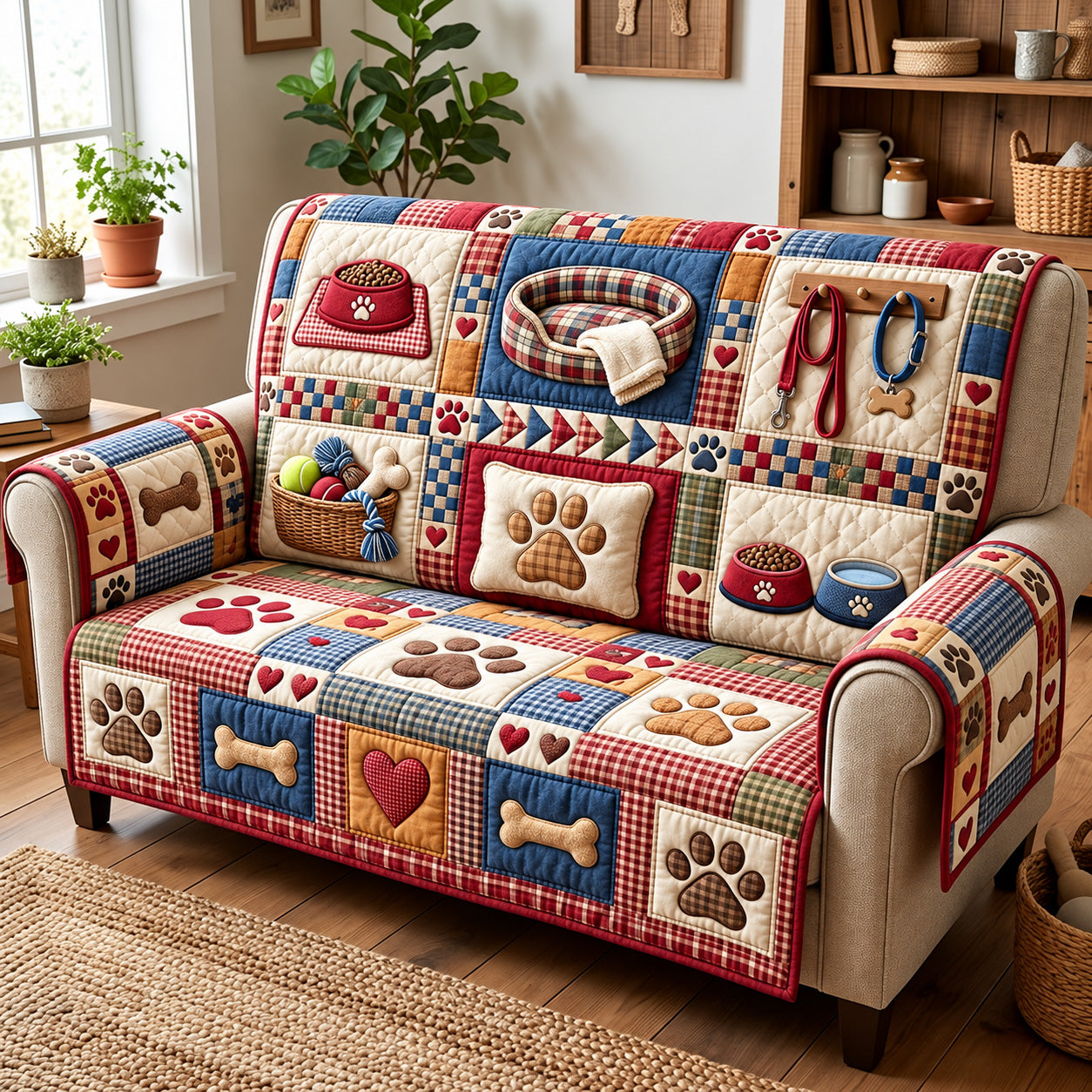Pet Lover Quilted Sofa Cover Winter Sofa Cover Xmas Gift For Pet Lovers