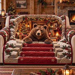 Christmas Cabin Bear Quilted Sofa Cover House Holiday Decor Items Christmas Gifts