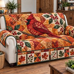 Red Cardinal Noel Quilted Sofa Cover Christmas Sofa Protector Unique Christmas Gifts